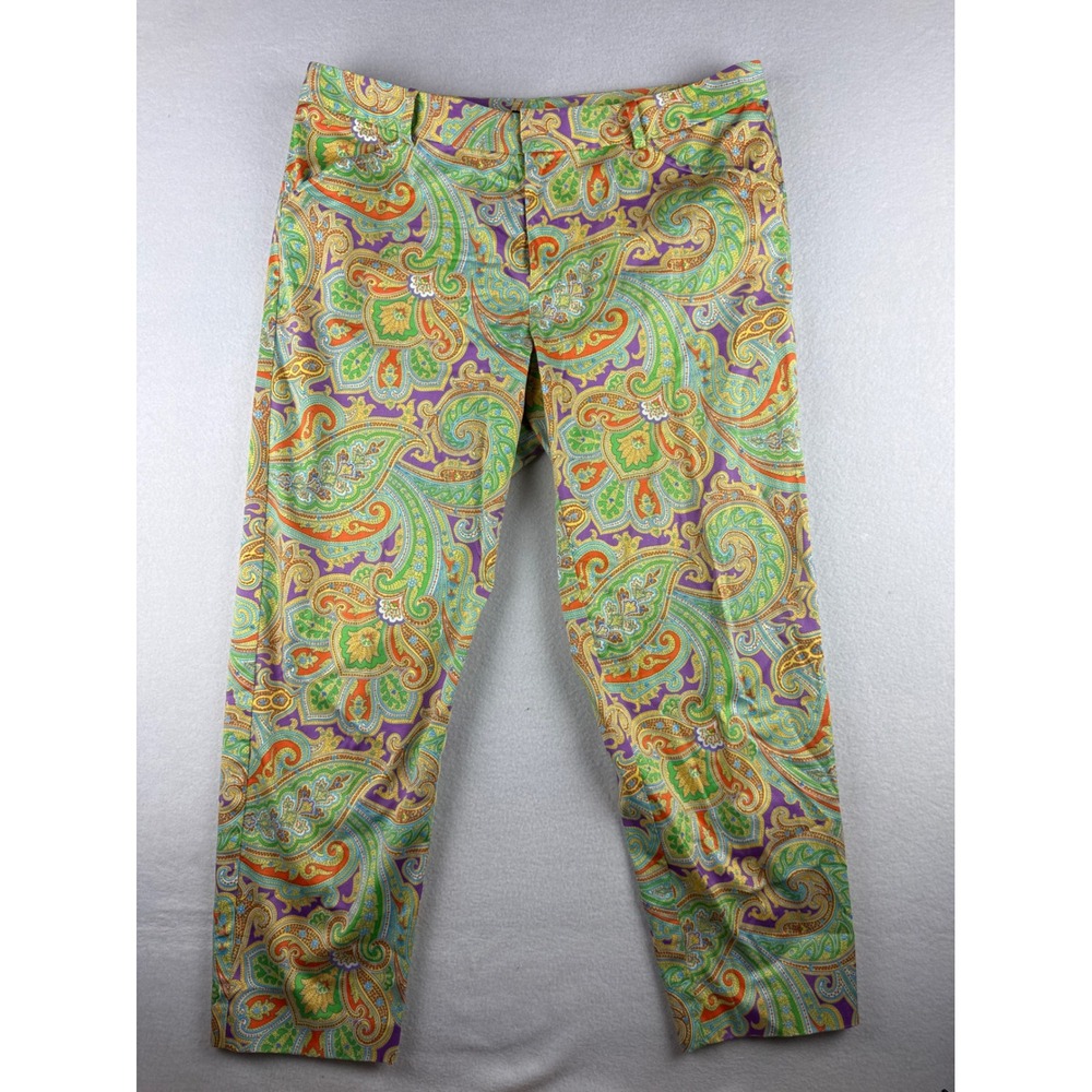Ralph Lauren Golf Womens 12 Paisley Ankle Pants Multi Color Stretch Tapered